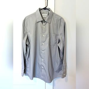 Haggar men's dress shirt slim fit grey gray wrinkle resistant size 17 - 17.5 EUC